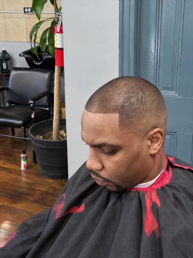Close-cropped haircut after
